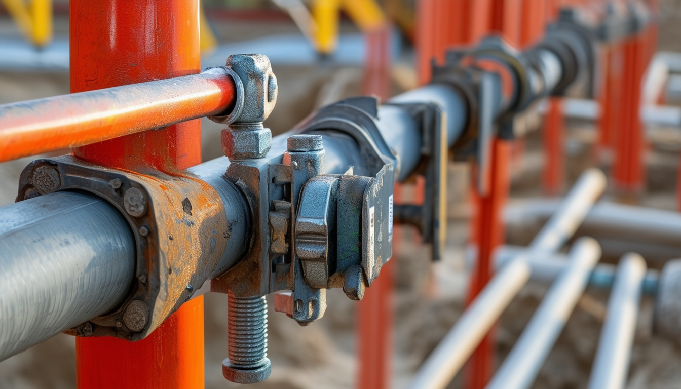 A close-up image of various types of pipe support 